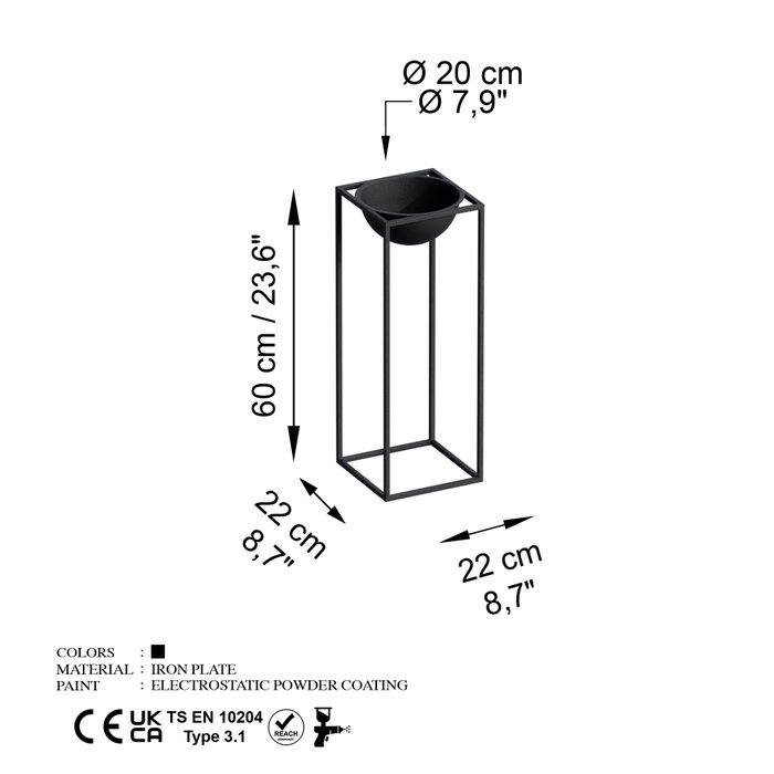 Aberto Design Maceta Decorativa GED-021 Negra de Metal